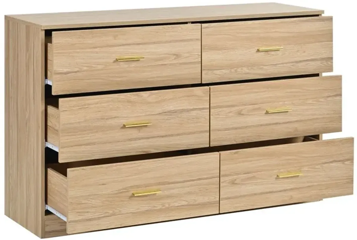 Modern 6 Drawer Dresser For Bedroom, Ample Storage Wide Chest Of Drawers, Sturdy & Safe