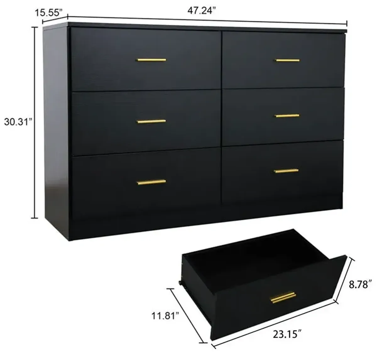 Modern 6 Drawer Dresser For Bedroom, Ample Storage Wide Chest Of Drawers, Sturdy & Safe