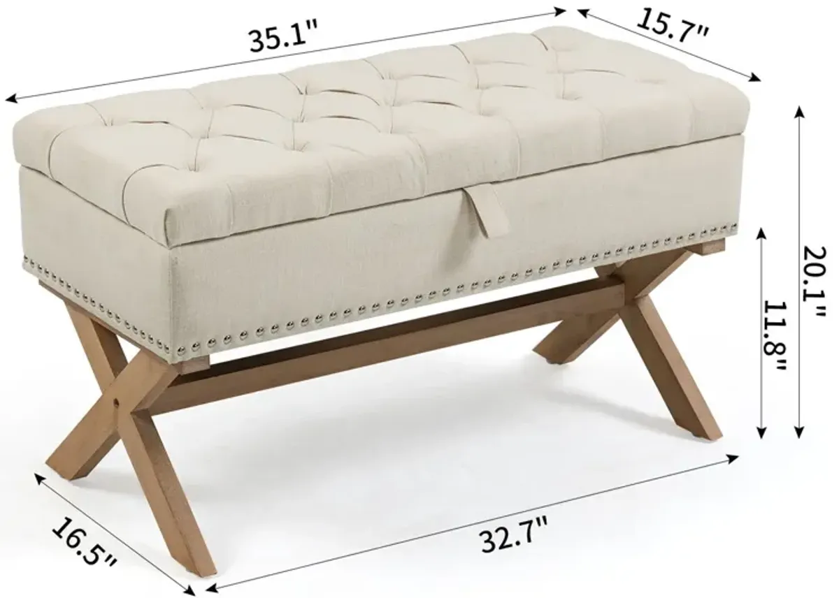 Storage Ottoman, Button-Tufted Ottoman Linen Storage Bench, Ottoman With Storage