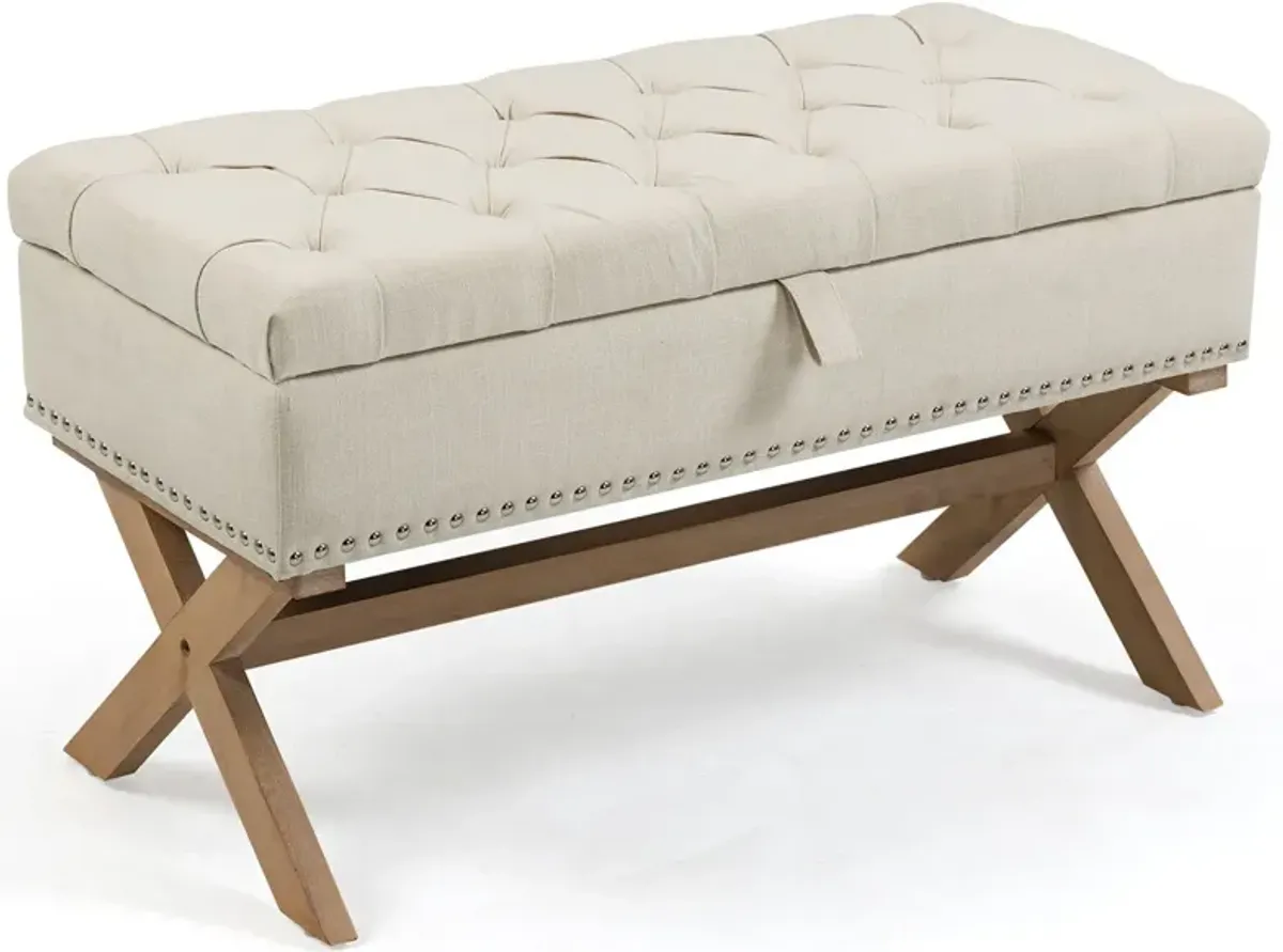 Storage Ottoman, Button-Tufted Ottoman Linen Storage Bench, Ottoman With Storage