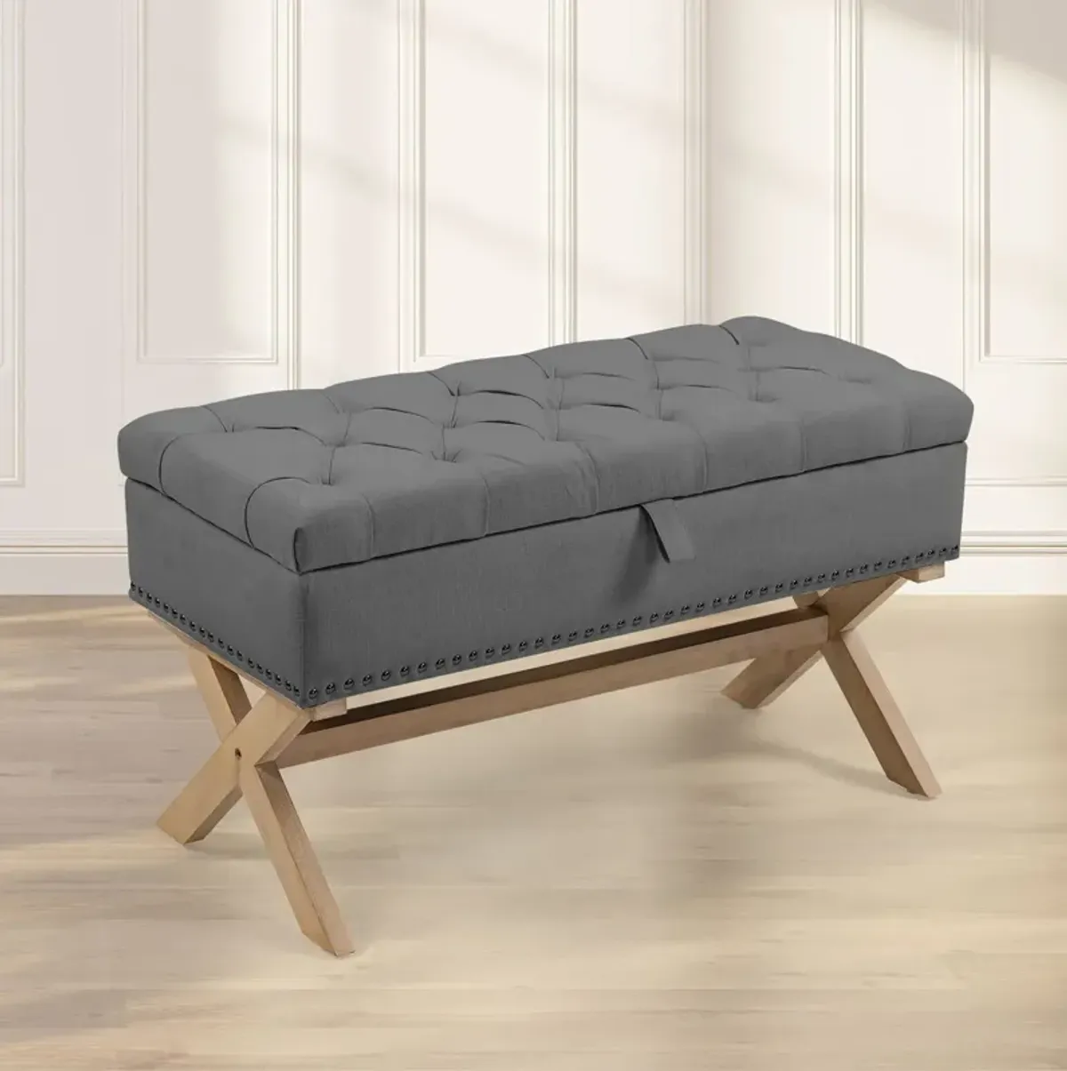 Storage Ottoman, Button-Tufted Ottoman Linen Storage Bench, Ottoman With Storage