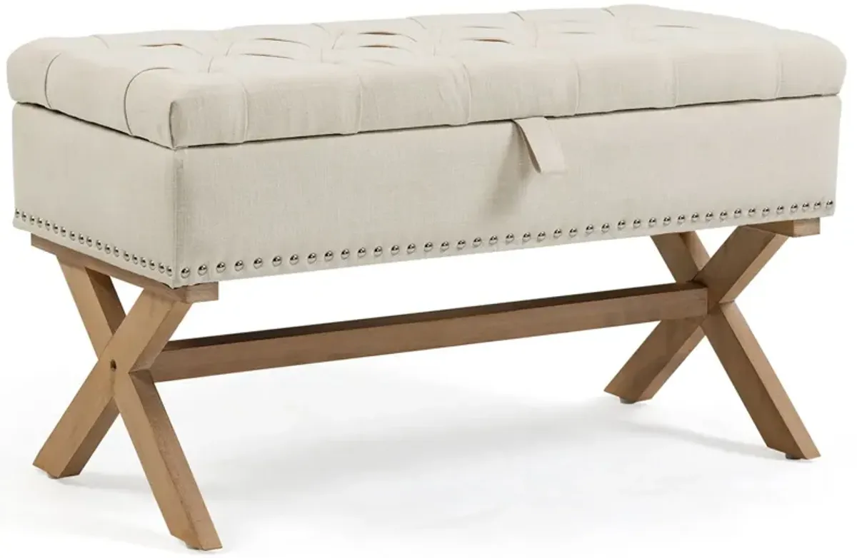 Storage Ottoman, Button-Tufted Ottoman Linen Storage Bench, Ottoman With Storage