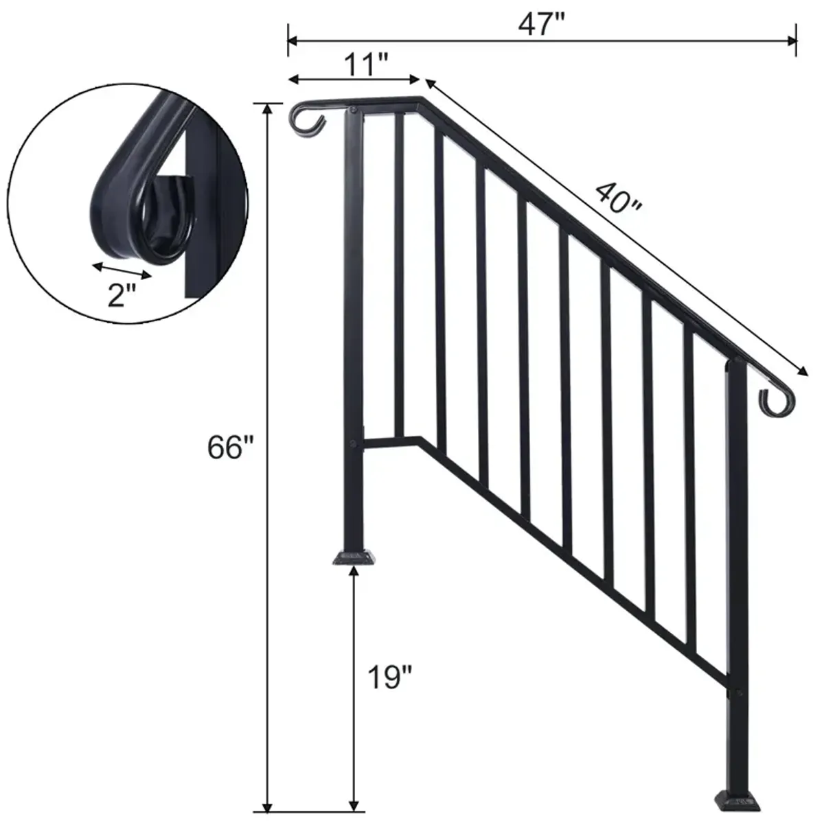 Handrails For Outdoor Steps, Fit 2 Or 3 Steps Outdoor Stair Railing, Wrought Iron Handrail, Flexible Porch Railing, Transitional Handrails For Concrete Steps Or Wooden Stairs