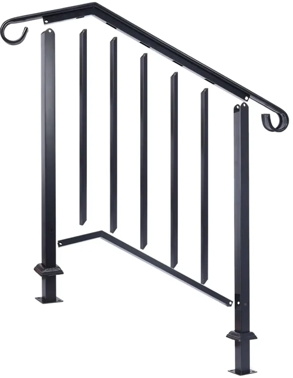 Handrails For Outdoor Steps, Fit 2 Or 3 Steps Outdoor Stair Railing, Wrought Iron Handrail, Flexible Porch Railing, Transitional Handrails For Concrete Steps Or Wooden Stairs