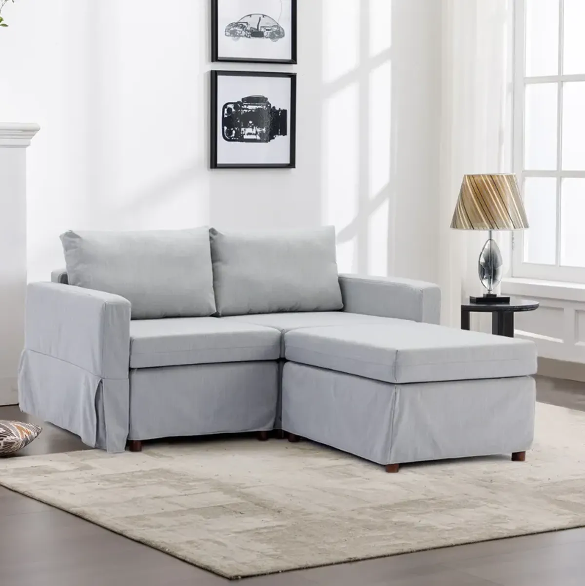 2 Seat Module Sectional Sofa Couch With 1 Ottoman For Living Room, Seat Cushion And Back Cushion Non-Removable And Non-Washable