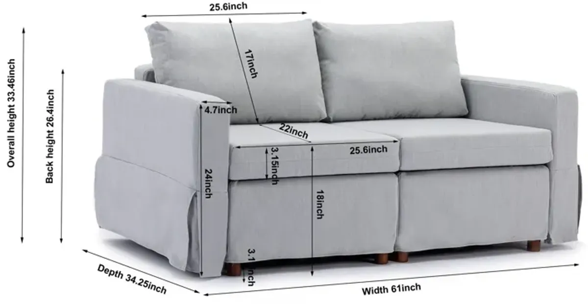 2 Seat Module Sectional Sofa Couch With 1 Ottoman For Living Room, Seat Cushion And Back Cushion Non-Removable And Non-Washable