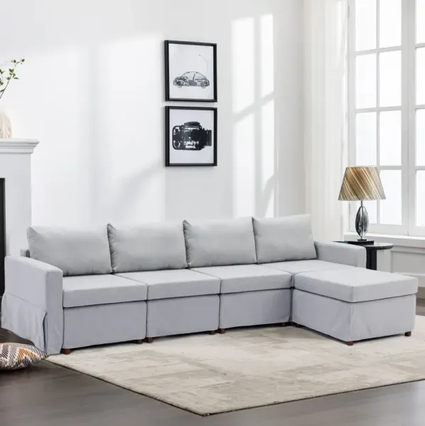 4 Seat Module Sectional Sofa Couch With 1 Ottoman For Living Room, Seat Cushion And Back Cushion Non-Removable And Non-Washable