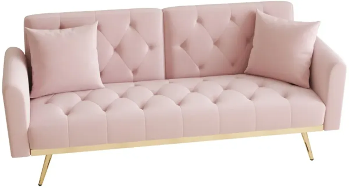 Velvet Nail Head Sofa Bed With Throw Pillow And Midfoot