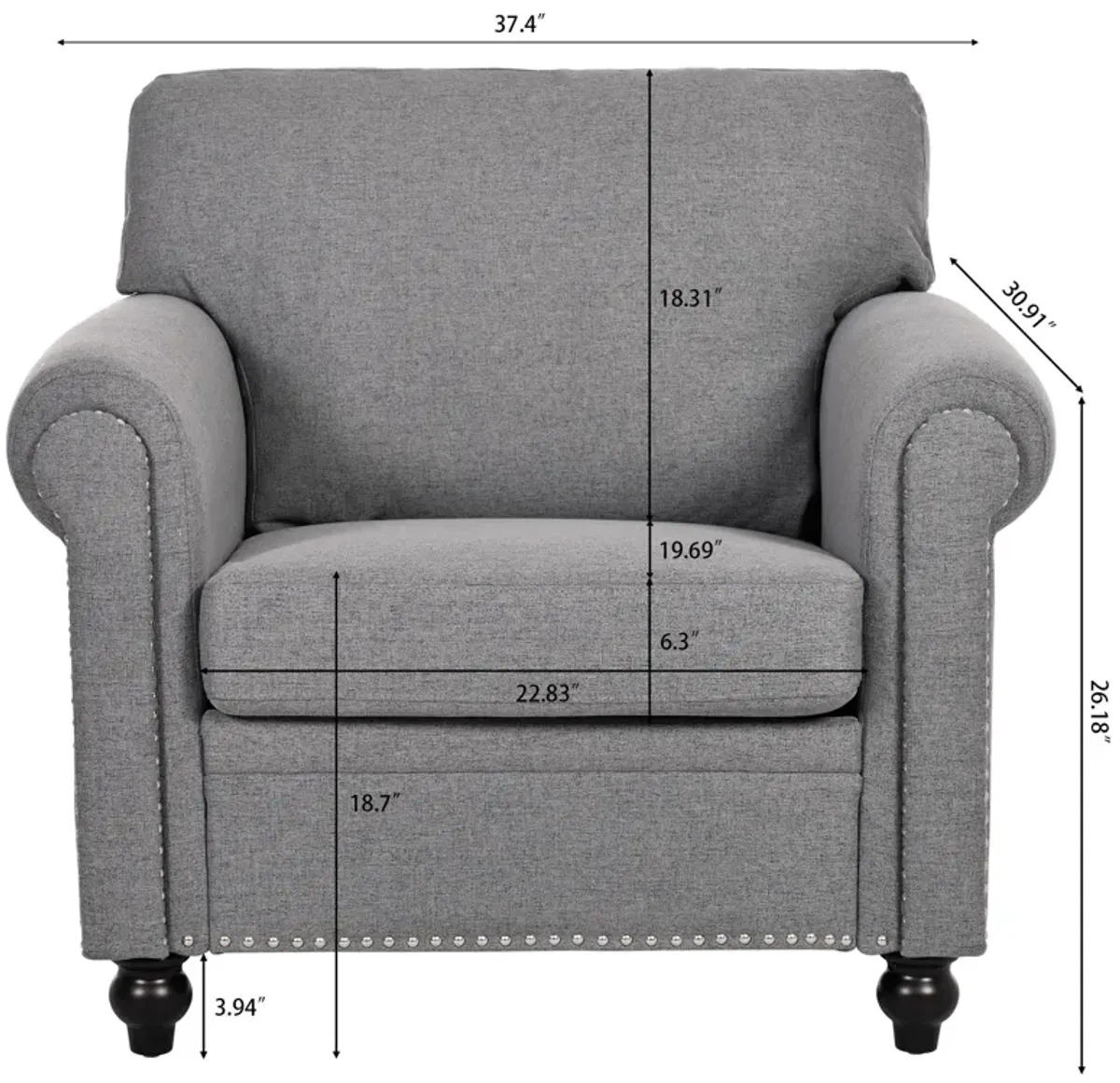 37.4" 1 Seater Sofa