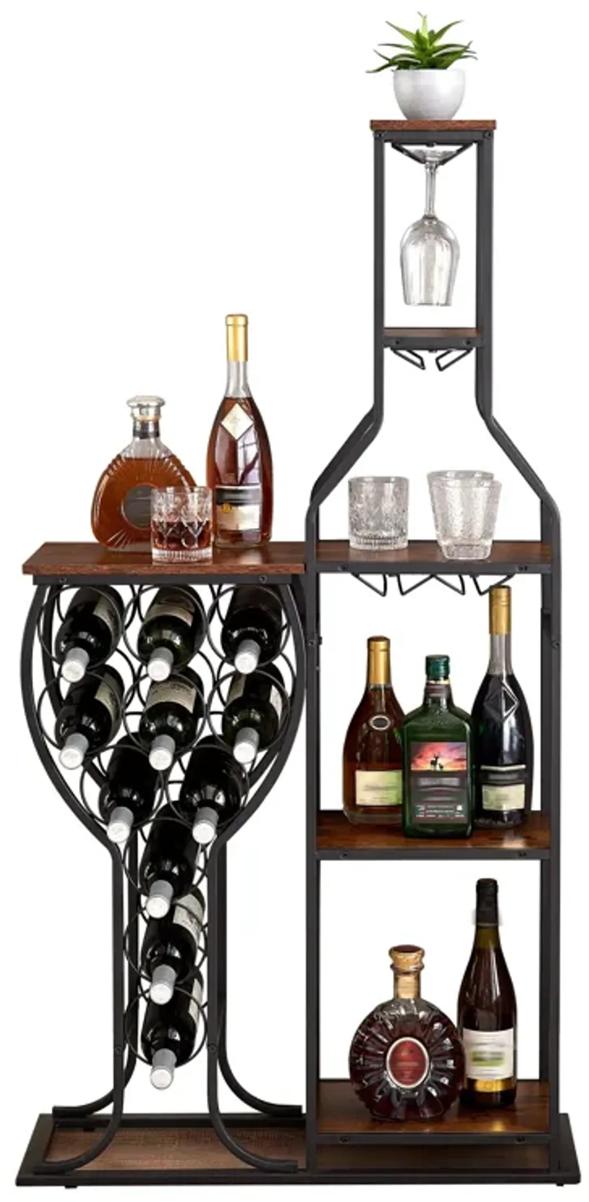 11 Bottle Wine Bakers Rack, 5 Tier Freestanding Wine Rack With Hanging Wine Glass Holder And Storage Shelves, Wine Storage Home Bar For Liquor And Wine Storage for Kitchen, Dining Room