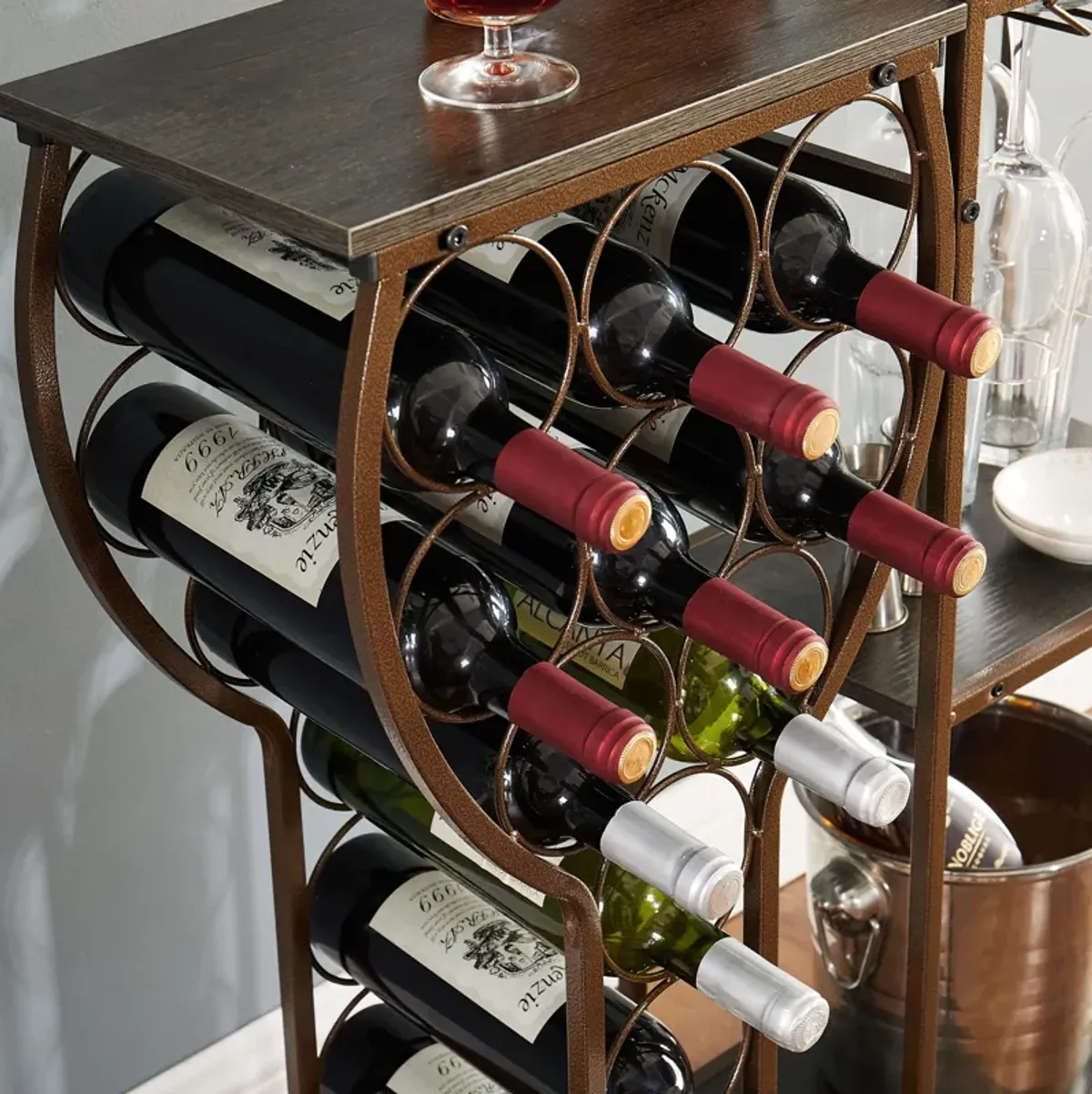 11 Bottle Wine Bakers Rack, 5 Tier Freestanding Wine Rack With Hanging Wine Glass Holder And Storage Shelves, Wine Storage Home Bar For Liquor And Wine Storage for Kitchen, Dining Room