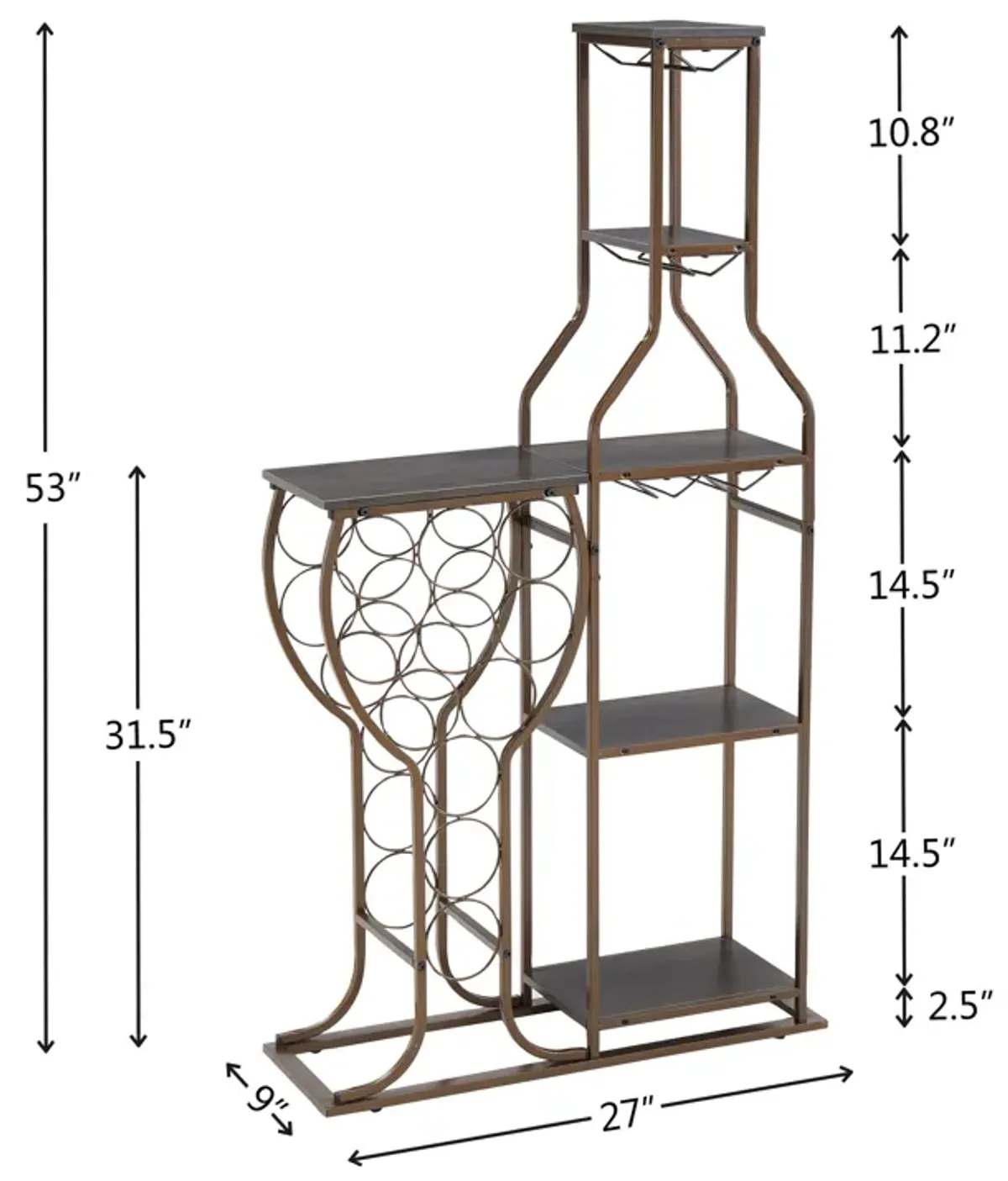 11 Bottle Wine Bakers Rack, 5 Tier Freestanding Wine Rack With Hanging Wine Glass Holder And Storage Shelves, Wine Storage Home Bar For Liquor And Wine Storage for Kitchen, Dining Room