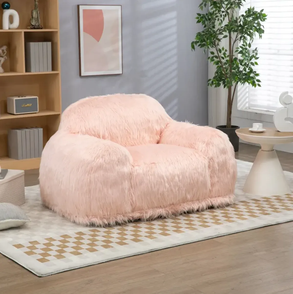 Bean Bag Chair Lazy Long Hair Sofa Bean Bag Chair Adult, Teen High Density Foam Filled Modern Focus Chair Comfortable Living Room, Bedroom Chair