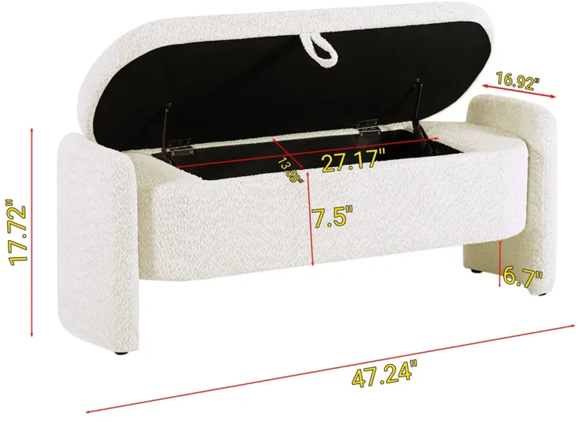 Ottoman Oval Storage Bench, 3D Lamb Fleece Bench With Large Storage Space For The Living Room, Entryway And Bedroom