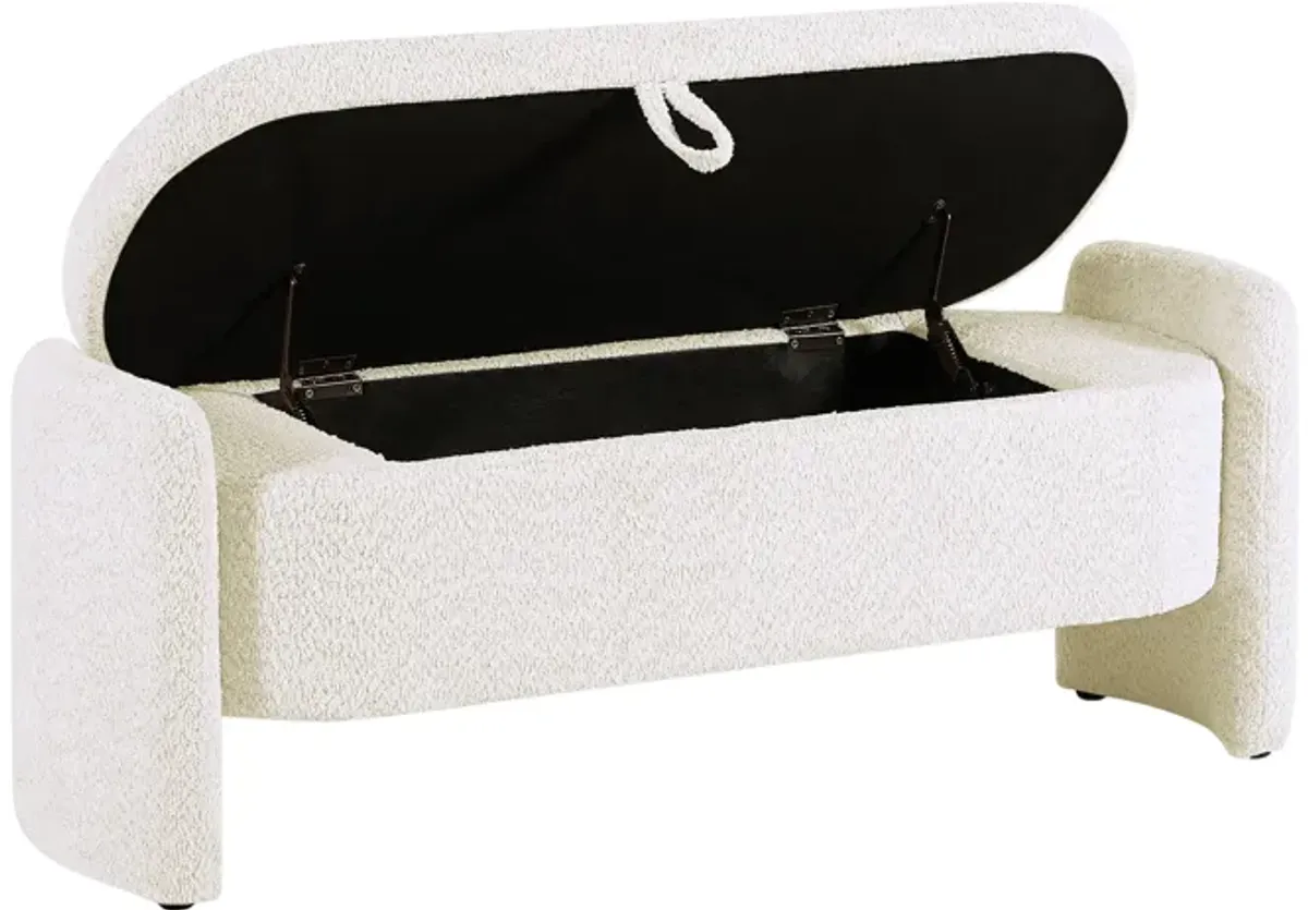 Ottoman Oval Storage Bench, 3D Lamb Fleece Bench With Large Storage Space For The Living Room, Entryway And Bedroom