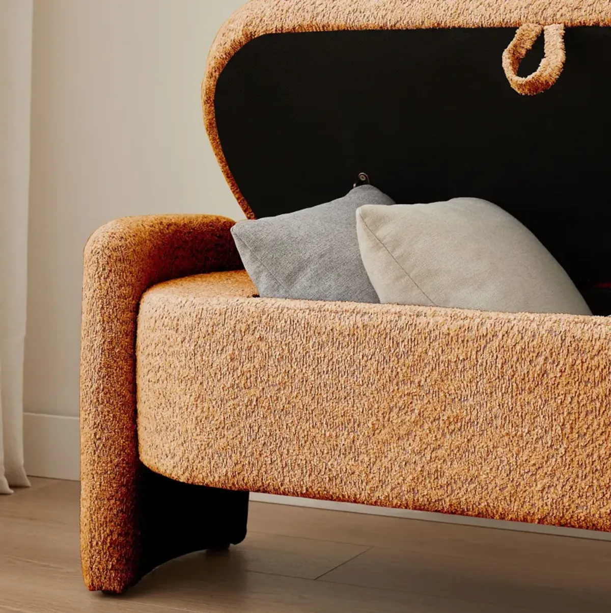 Ottoman Oval Storage Bench, 3D Lamb Fleece Bench With Large Storage Space For The Living Room, Entryway And Bedroom