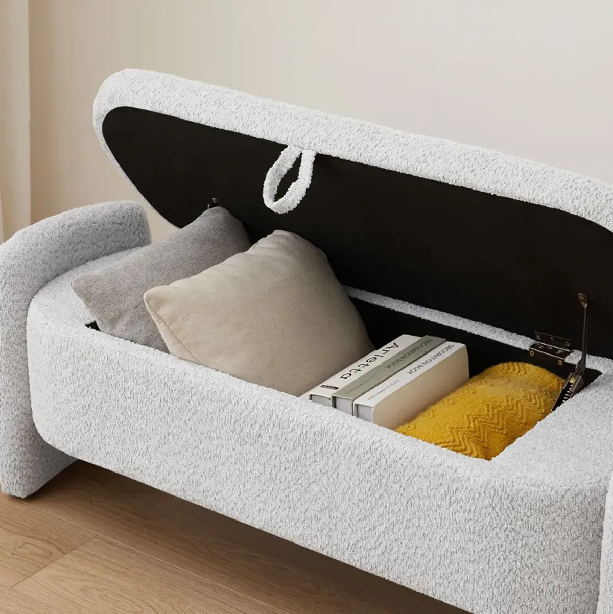 Ottoman Oval Storage Bench, 3D Lamb Fleece Bench With Large Storage Space For The Living Room, Entryway And Bedroom