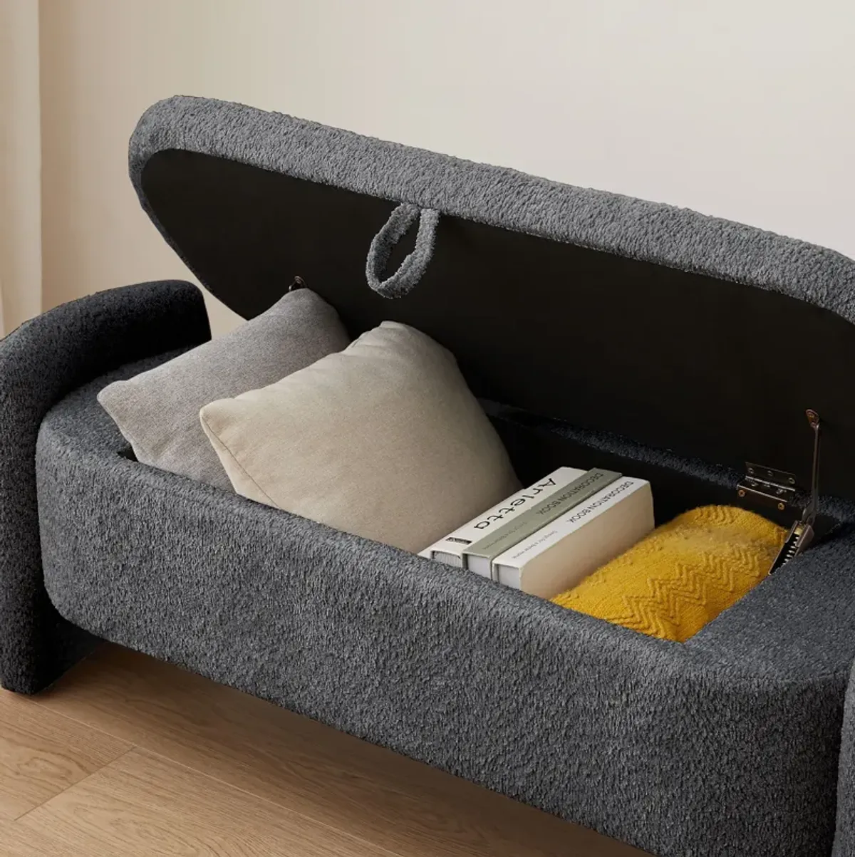 Ottoman Oval Storage Bench, 3D Lamb Fleece Bench With Large Storage Space For The Living Room, Entryway And Bedroom