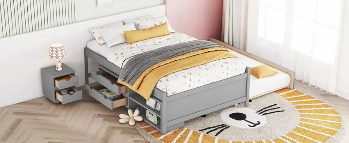 Versatile Bed With Trundle, Under Bed Storage Box And Nightstand