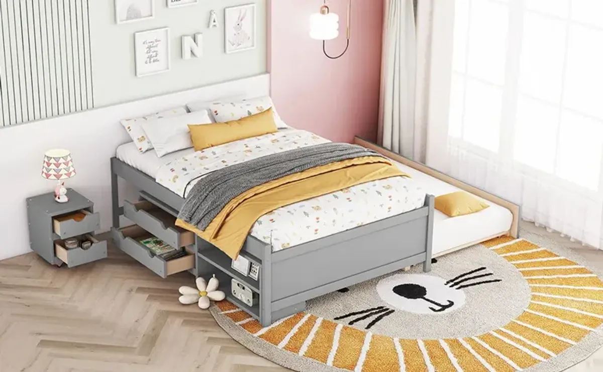 Versatile Bed With Trundle, Under Bed Storage Box And Nightstand