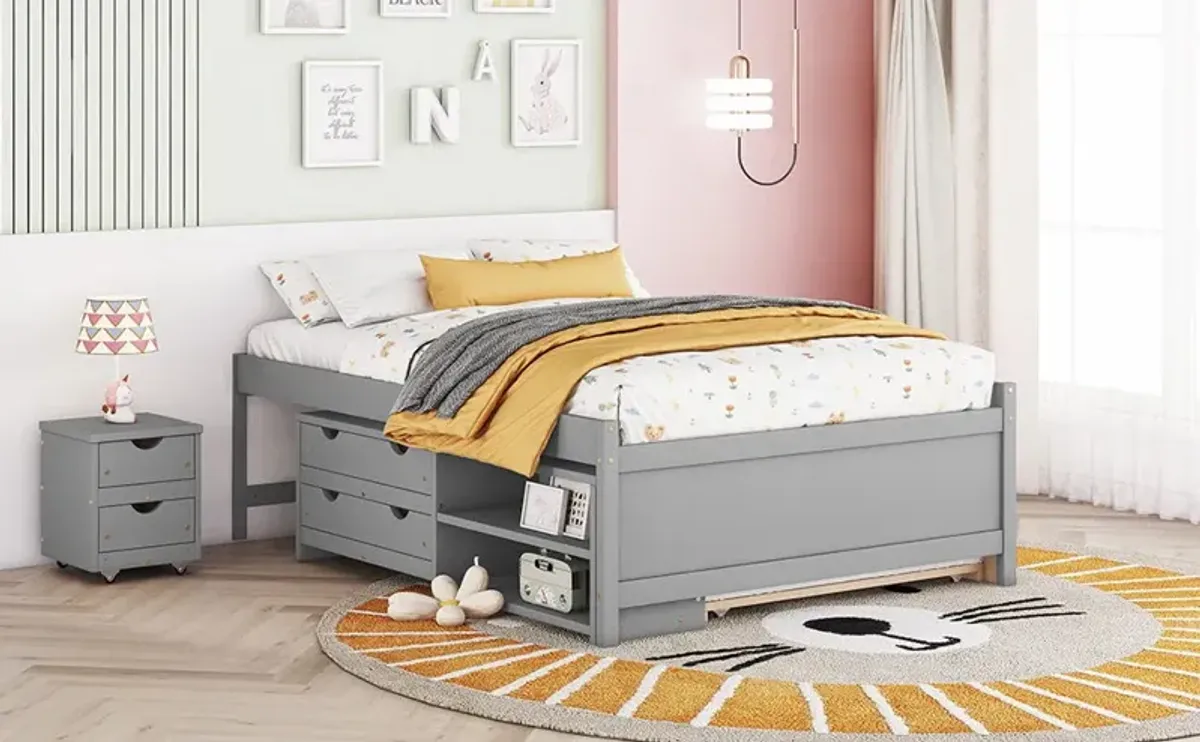 Versatile Bed With Trundle, Under Bed Storage Box And Nightstand