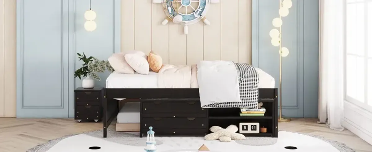 Versatile Bed With Trundle, Under Bed Storage Box And Nightstand