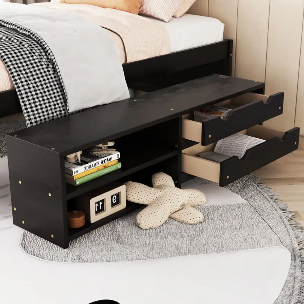 Versatile Bed With Trundle, Under Bed Storage Box And Nightstand