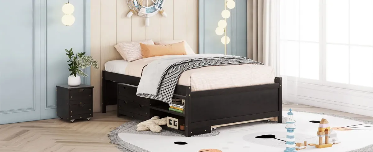 Versatile Bed With Trundle, Under Bed Storage Box And Nightstand