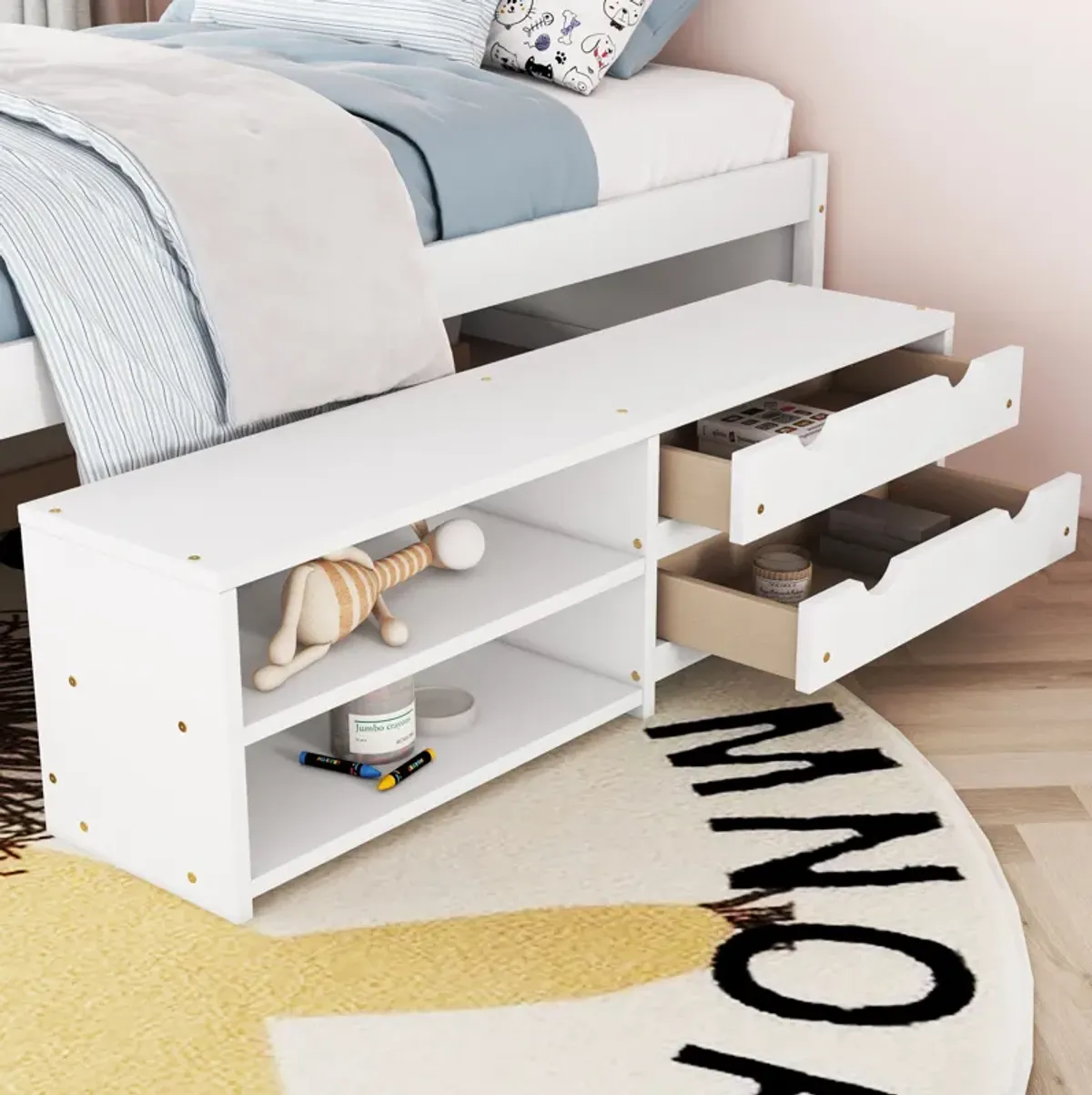 Versatile Bed With Trundle, Under Bed Storage Box And Nightstand