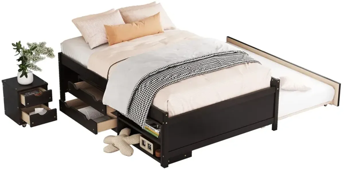 Versatile Bed With Trundle, Under Bed Storage Box And Nightstand