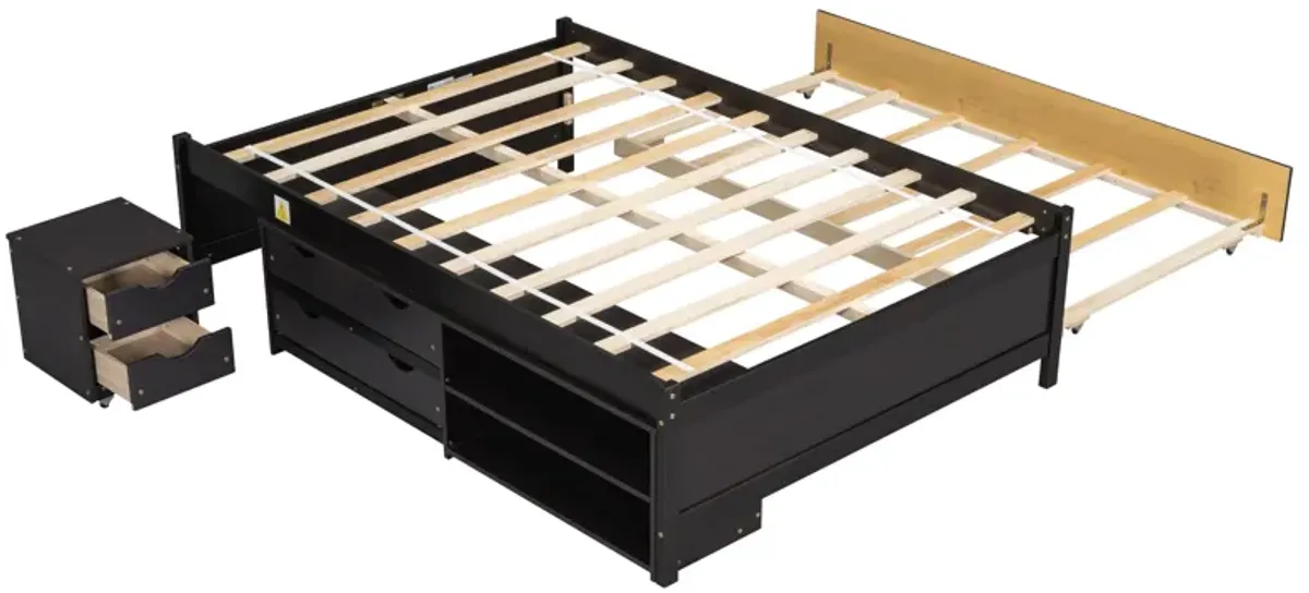 Versatile Bed With Trundle, Under Bed Storage Box And Nightstand