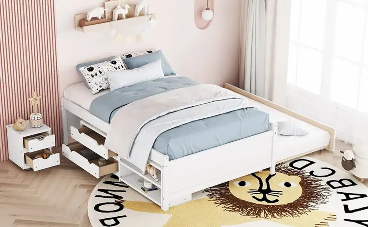 Versatile Bed With Trundle, Under Bed Storage Box And Nightstand