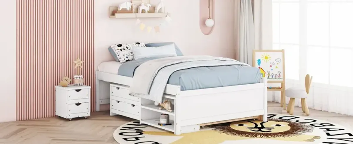 Versatile Bed With Trundle, Under Bed Storage Box And Nightstand