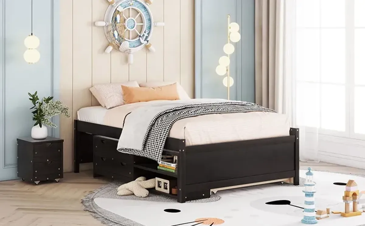 Versatile Bed With Trundle, Under Bed Storage Box And Nightstand