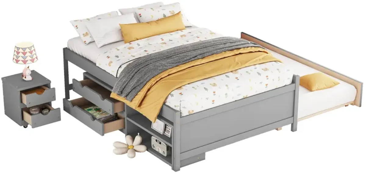 Versatile Bed With Trundle, Under Bed Storage Box And Nightstand