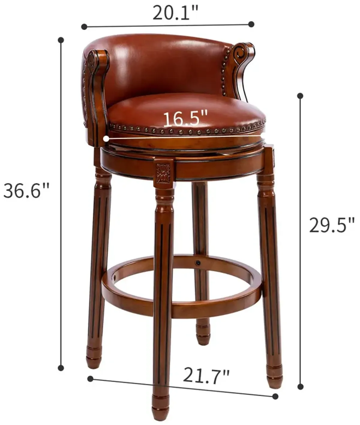 29.5'' Cow Top Leather Wooden Bar Stool, 360 Degree Swivel Bar Height Chair With Backs For Home Kitchen Counter