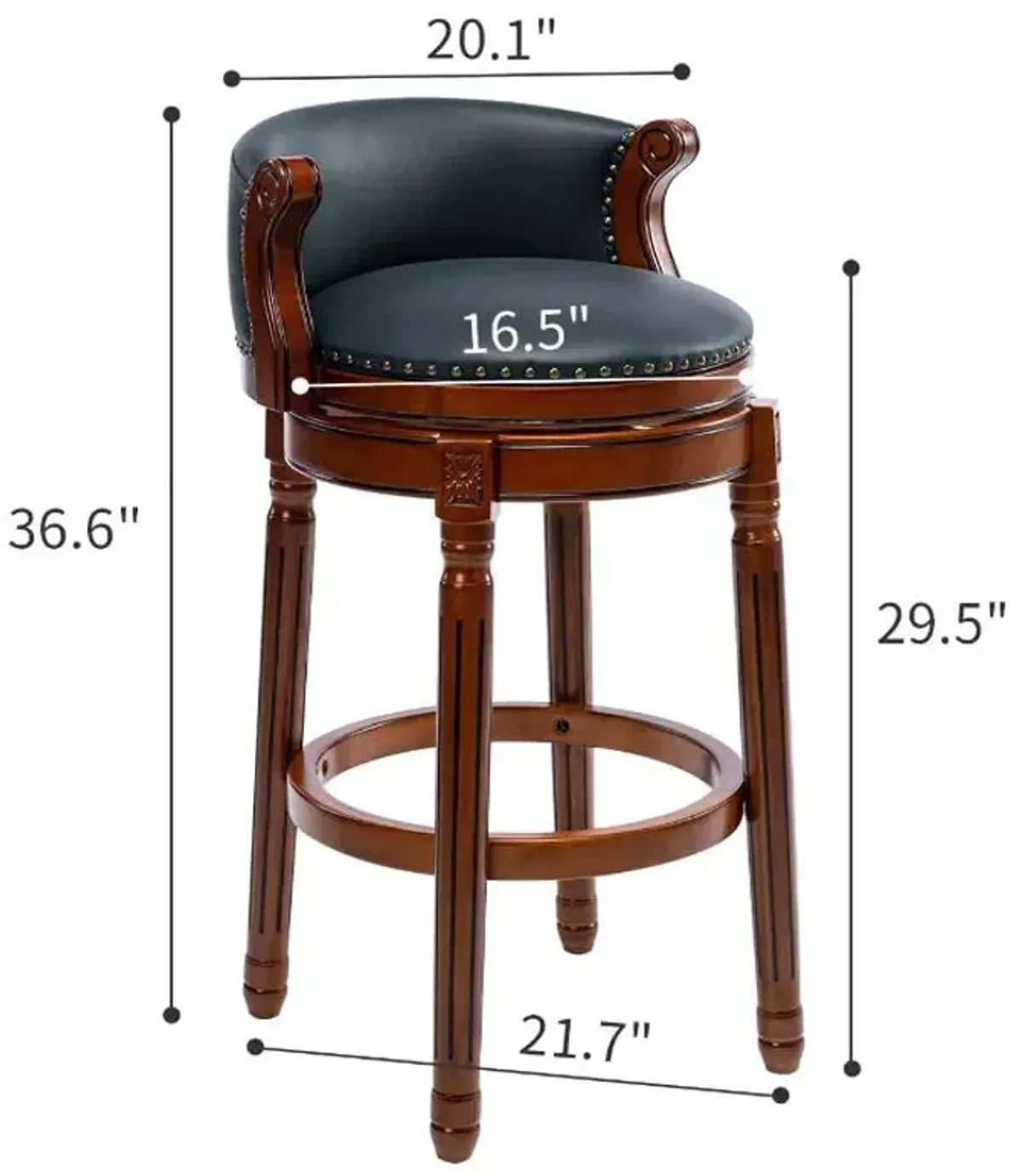 29.5'' Cow Top Leather Wooden Bar Stool, 360 Degree Swivel Bar Height Chair With Backs For Home Kitchen Counter