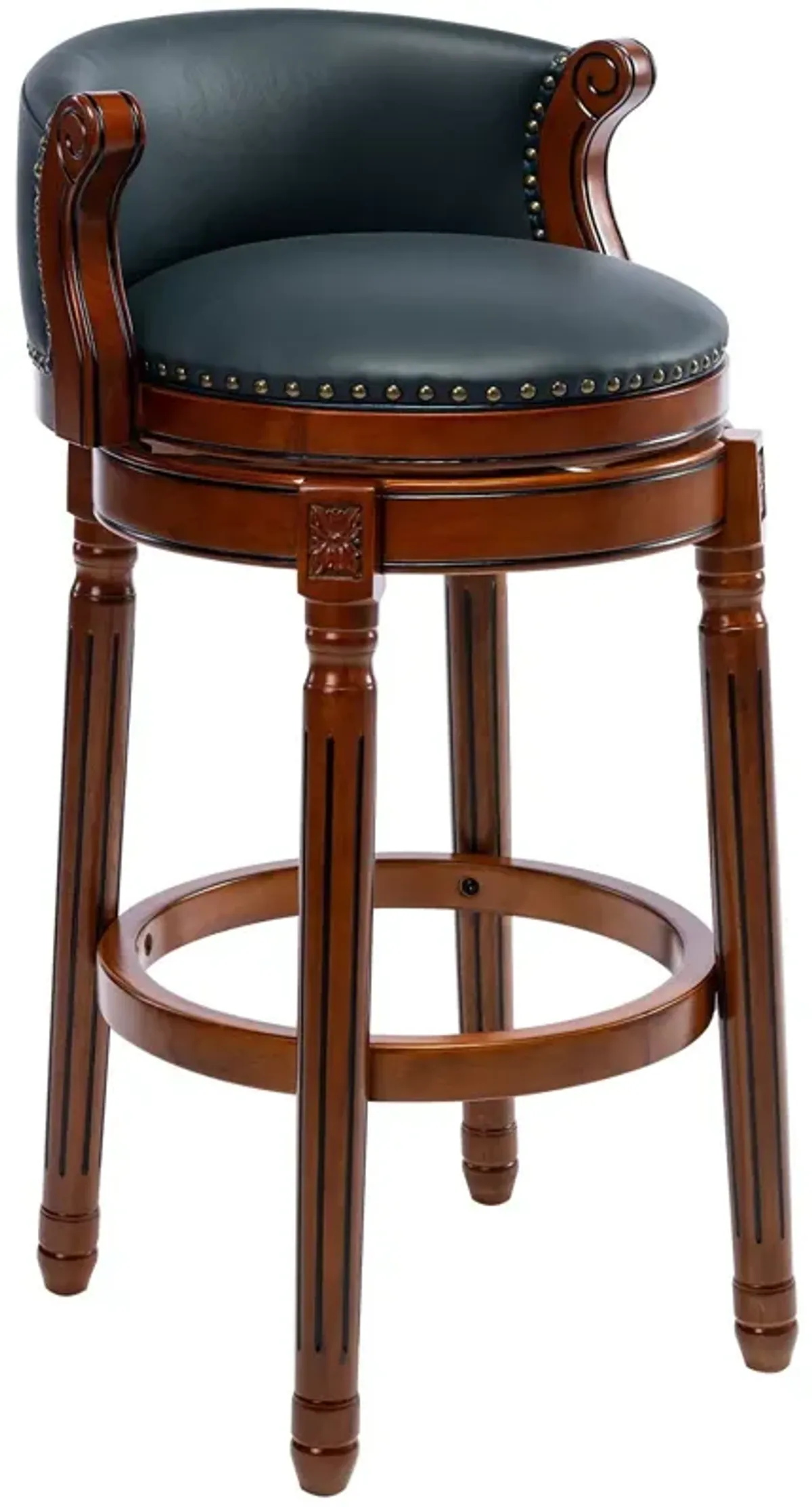 29.5'' Cow Top Leather Wooden Bar Stool, 360 Degree Swivel Bar Height Chair With Backs For Home Kitchen Counter