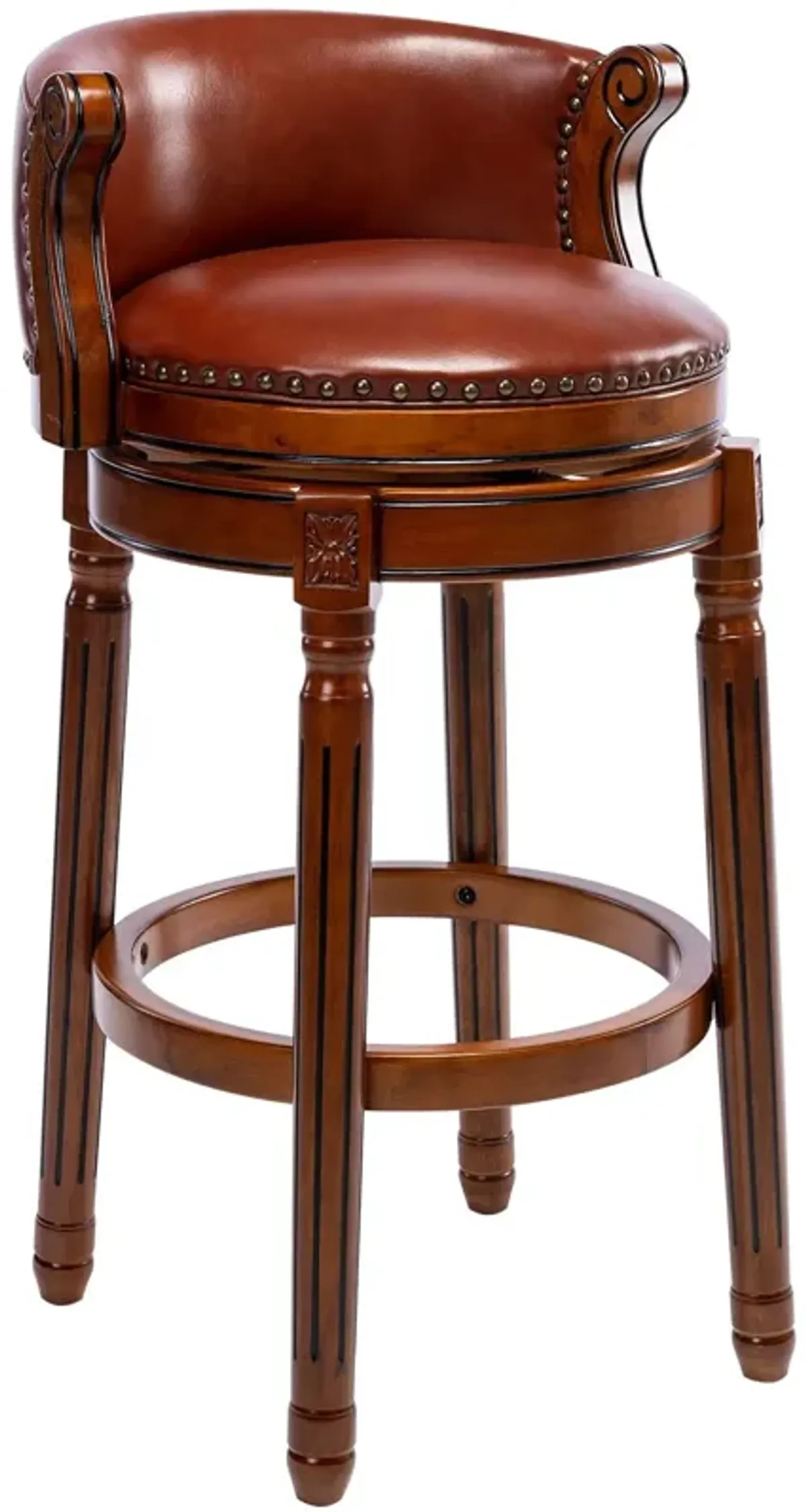 29.5'' Cow Top Leather Wooden Bar Stool, 360 Degree Swivel Bar Height Chair With Backs For Home Kitchen Counter