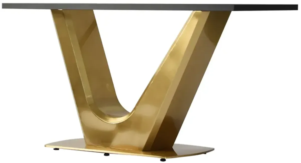 63" Modern Artificial Stone Panel V-Shaped Metal Legs, Can Accommodate 6-8 People