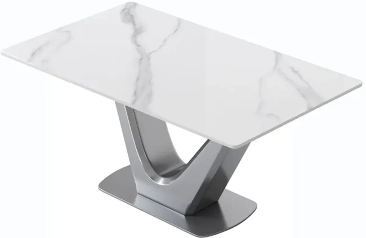 63" Modern Artificial Stone Panel V-Shaped Metal Legs, Can Accommodate 6-8 People