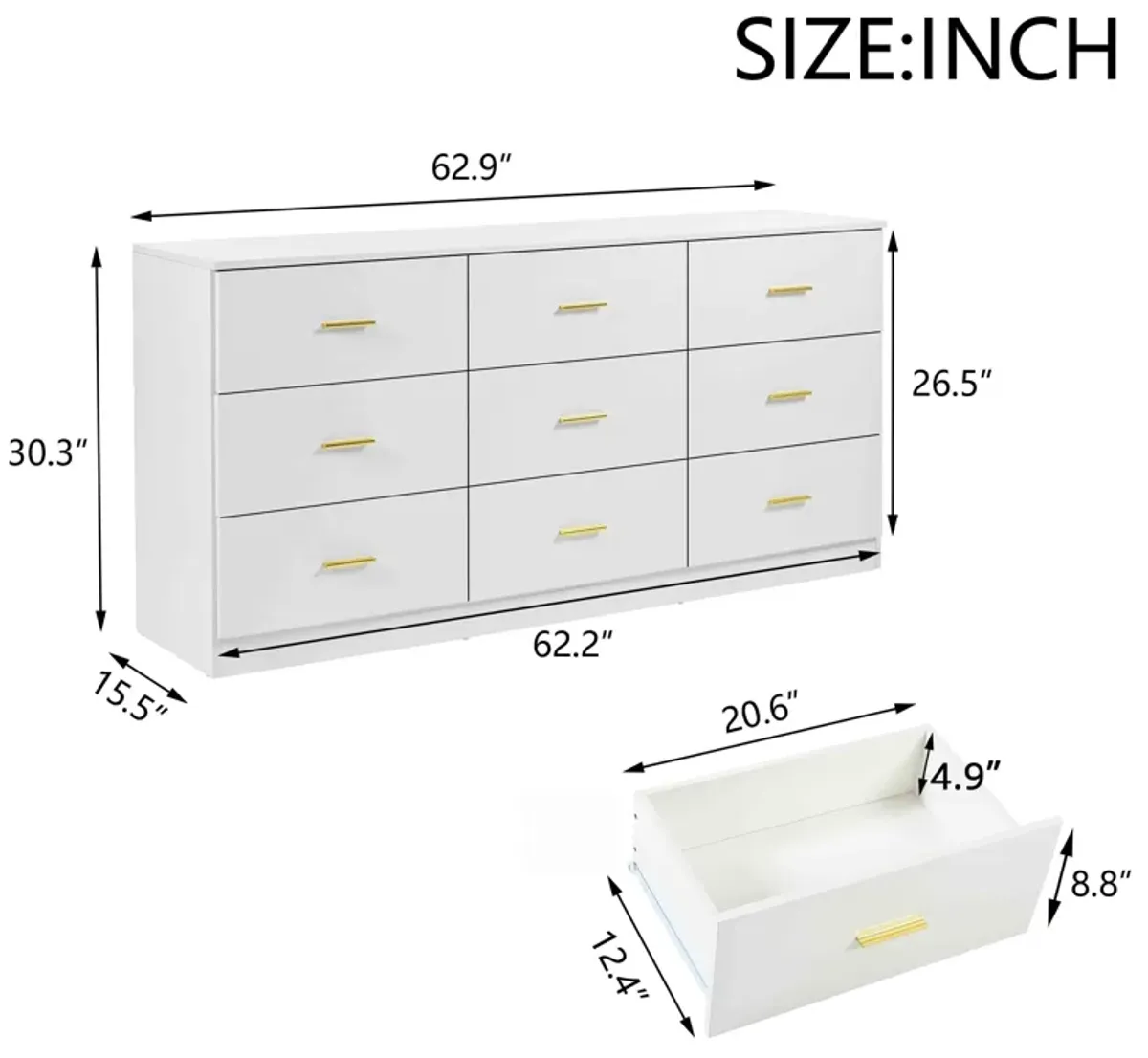 Modern White 6 Drawer Dresser For Bedroom, Ample Storage Wide Chest Of Drawers, Sturdy & Safe