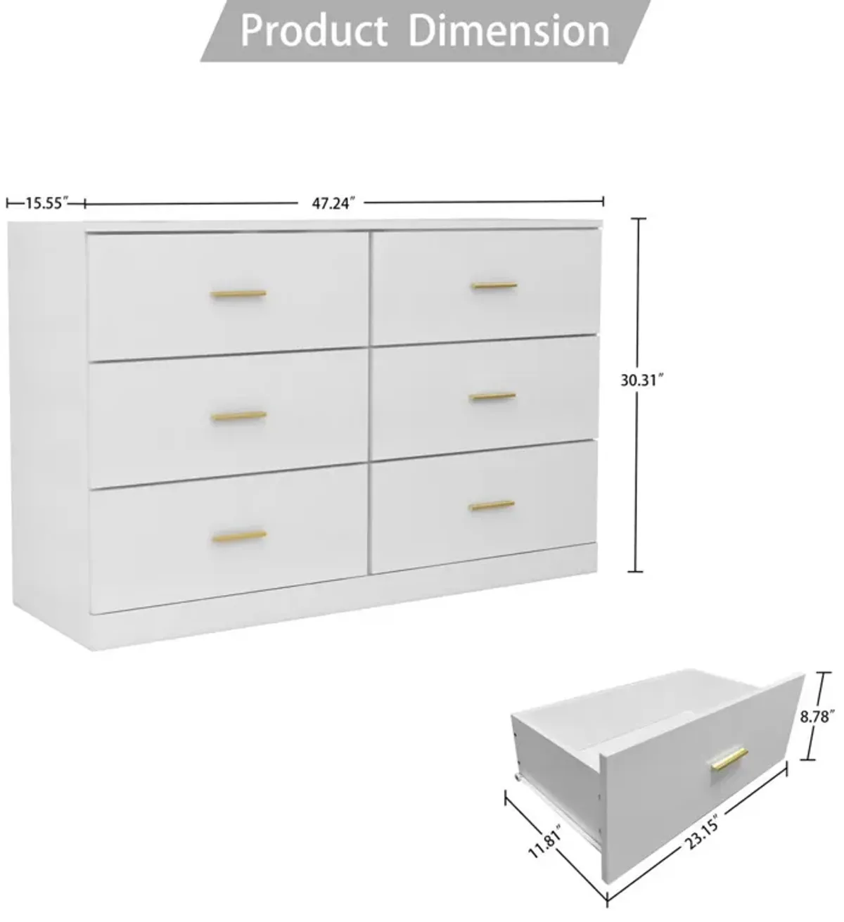 Modern White 6 Drawer Dresser For Bedroom, Ample Storage Wide Chest Of Drawers, Sturdy & Safe