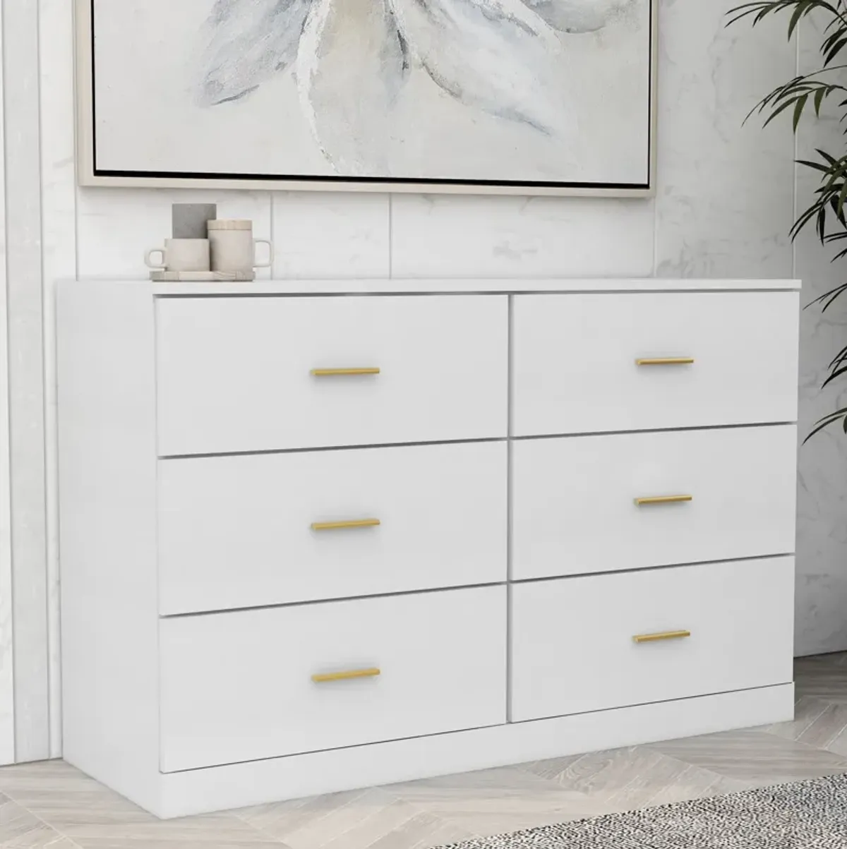 Modern White 6 Drawer Dresser For Bedroom, Ample Storage Wide Chest Of Drawers, Sturdy & Safe