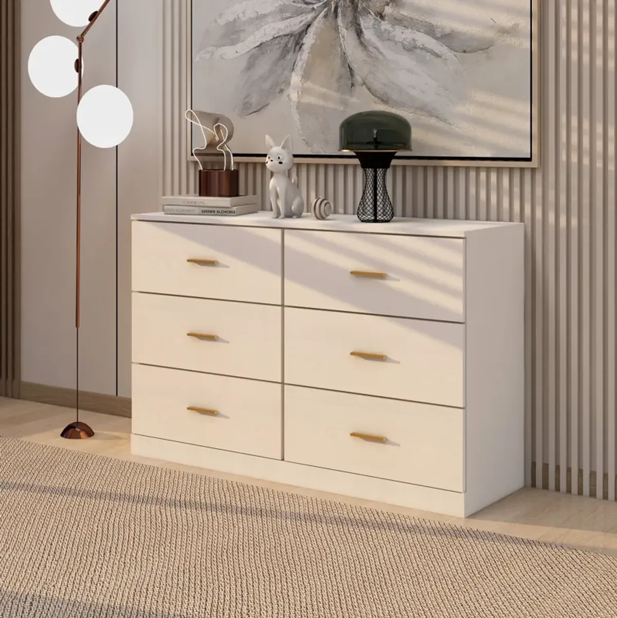 Modern White 6 Drawer Dresser For Bedroom, Ample Storage Wide Chest Of Drawers, Sturdy & Safe