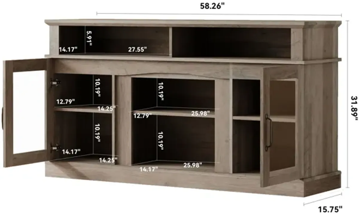 58.27" TV Stand With Storage Cabinet And Shelves, TV Console Table Entertainment Center For Living Room, Bedroom - Gray