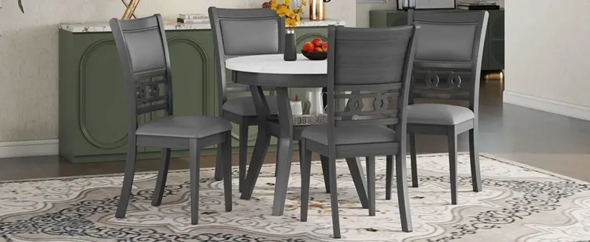 5 Piece Dining Round Table Set With One Faux Marble Top Dining Table And Four Pu-Leather Chairs - Gray