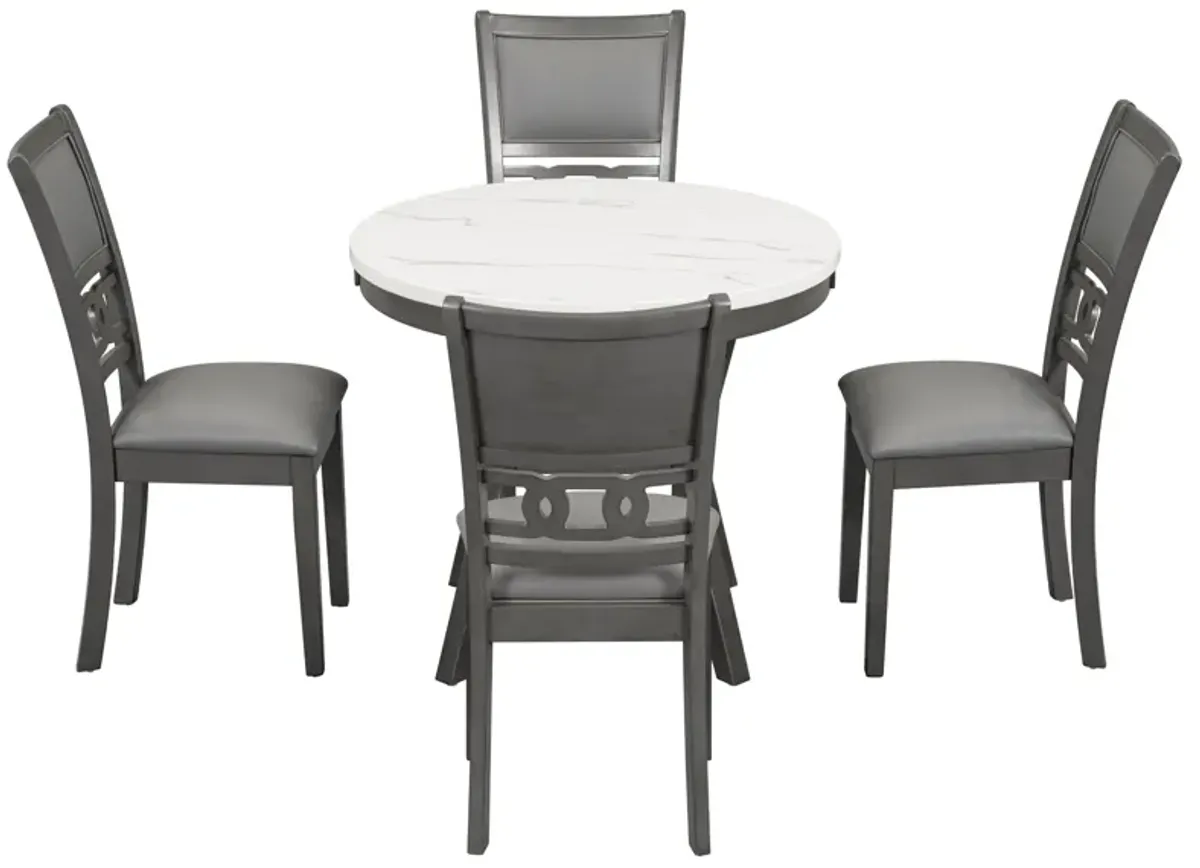 5 Piece Dining Round Table Set With One Faux Marble Top Dining Table And Four Pu-Leather Chairs - Gray