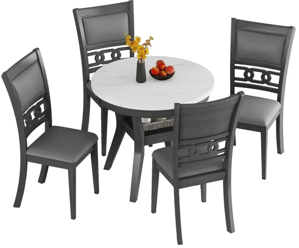 5 Piece Dining Round Table Set With One Faux Marble Top Dining Table And Four Pu-Leather Chairs - Gray