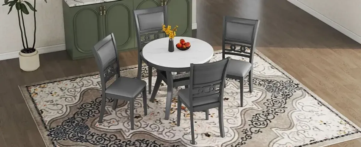 5 Piece Dining Round Table Set With One Faux Marble Top Dining Table And Four Pu-Leather Chairs - Gray